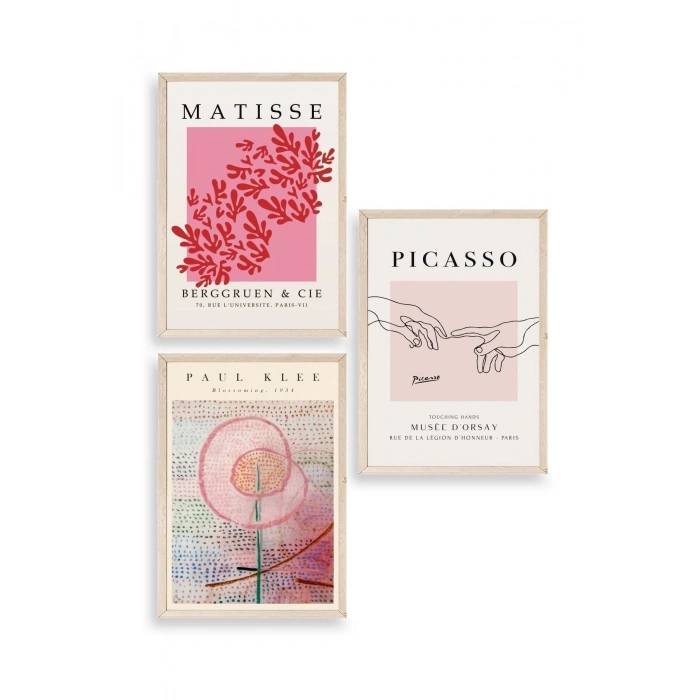 Ünlü Tablolar Üçlü Ahşap Çerçeveli Tablo 23 x 30