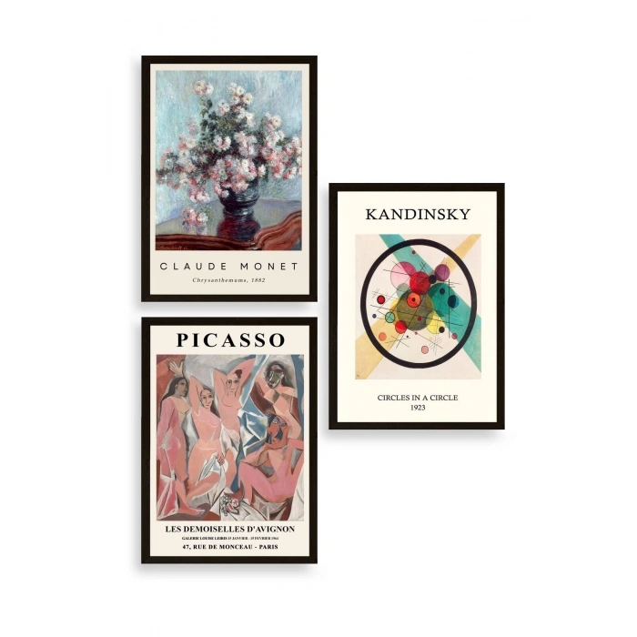 Ünlü Tablolar Üçlü Ahşap Çerçeveli Tablo 23 x 30