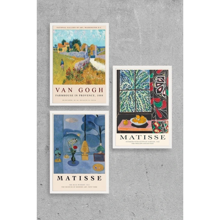 Ünlü Tablolar Üçlü Ahşap Çerçeveli Tablo 23 x 30