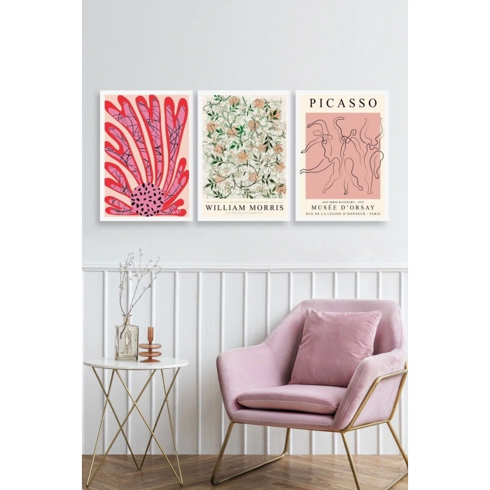 Ünlü Tablolar Üçlü Ahşap Çerçeveli Tablo 23 x 30