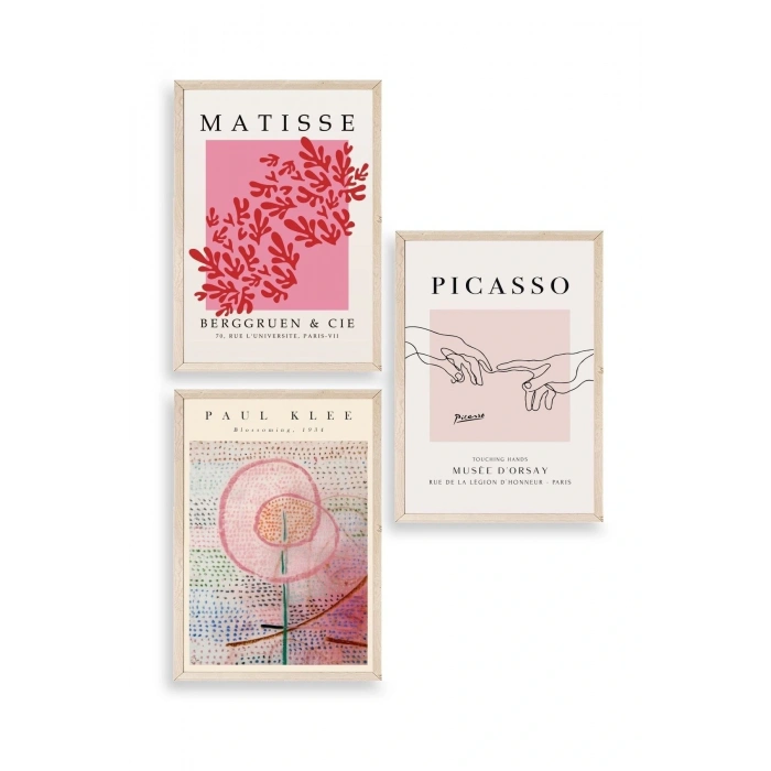 Ünlü Tablolar Üçlü Ahşap Çerçeveli Tablo 23 x 30