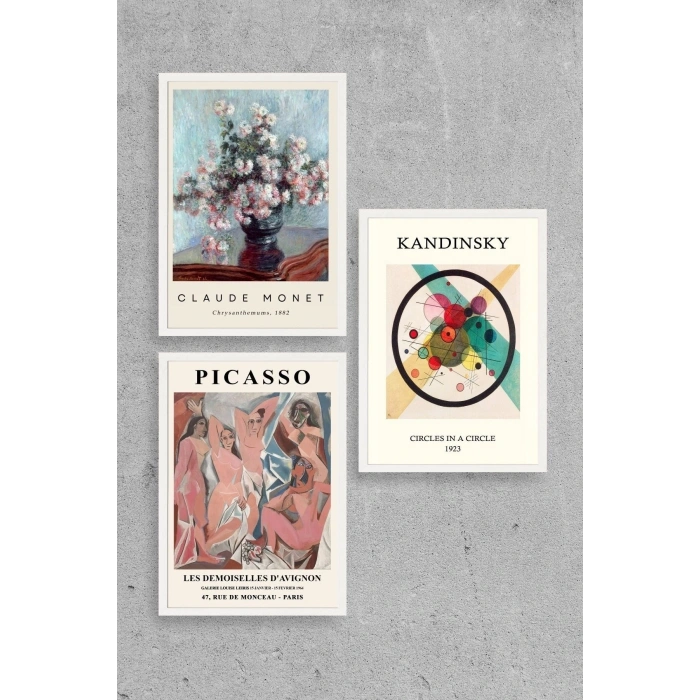 Ünlü Tablolar Üçlü Ahşap Çerçeveli Tablo 23 x 30