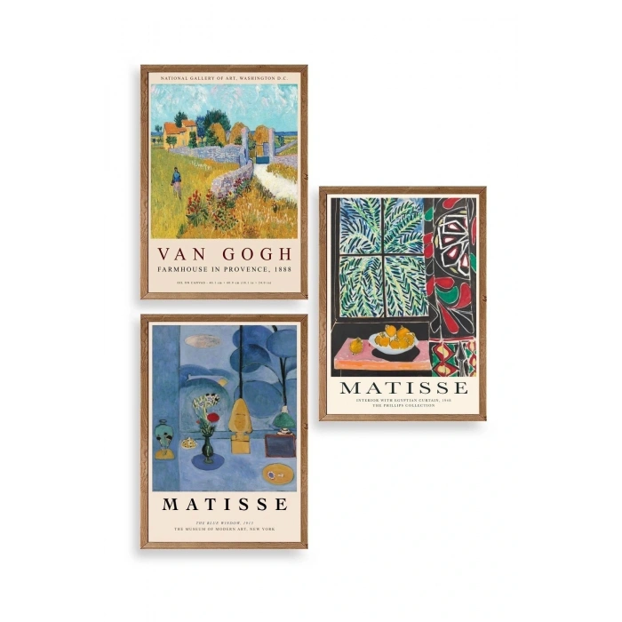 Ünlü Tablolar Üçlü Ahşap Çerçeveli Tablo 23 x 30