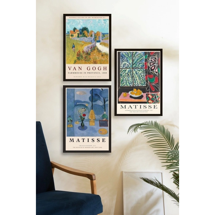 Ünlü Tablolar Üçlü Ahşap Çerçeveli Tablo 23 x 30