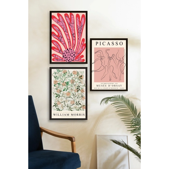 Ünlü Tablolar Üçlü Ahşap Çerçeveli Tablo 23 x 30