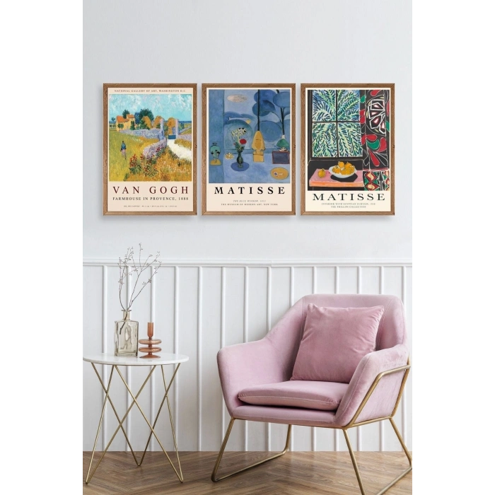 Ünlü Tablolar Üçlü Ahşap Çerçeveli Tablo 23 x 30