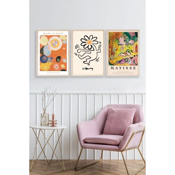 Ünlü Tablolar Üçlü Ahşap Çerçeveli Tablo 23 x 30