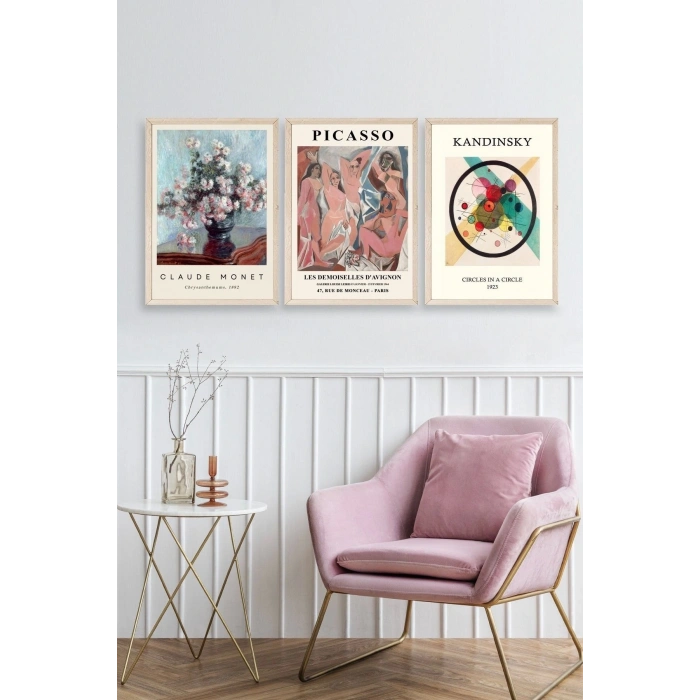 Ünlü Tablolar Üçlü Ahşap Çerçeveli Tablo 23 x 30