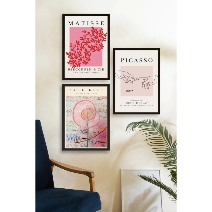 Ünlü Tablolar Üçlü Ahşap Çerçeveli Tablo 23 x 30