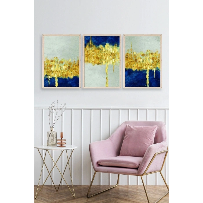 Ünlü Tablolar Üçlü Ahşap Çerçeveli Tablo 23 x 30