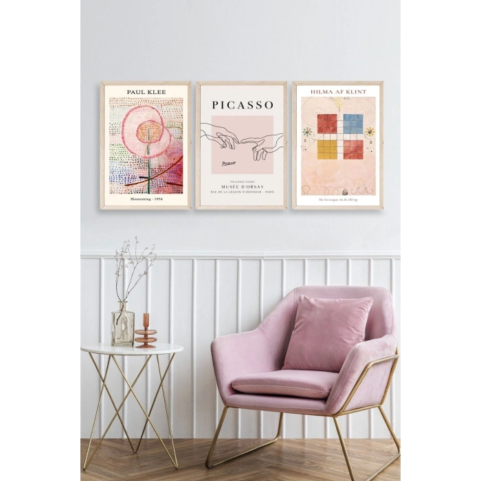 Ünlü Tablolar Üçlü Ahşap Çerçeveli Tablo 23 x 30