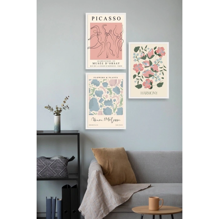 Ünlü Tablolar Üçlü Ahşap Çerçeveli Tablo 23 x 30