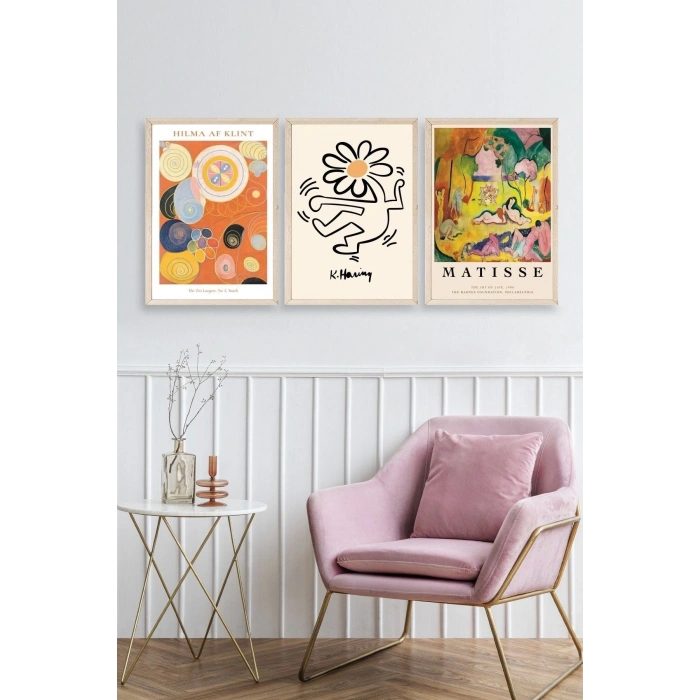 Ünlü Tablolar Üçlü Ahşap Çerçeveli Tablo 23 x 30