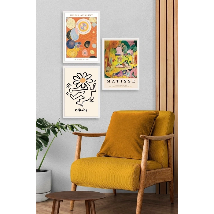 Ünlü Tablolar Üçlü Ahşap Çerçeveli Tablo 23 x 30