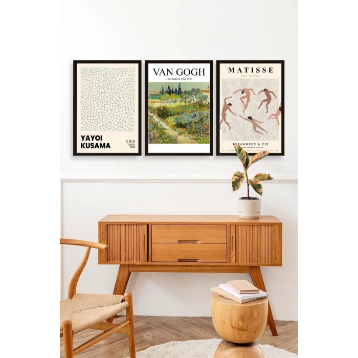 Ünlü Tablolar Üçlü Ahşap Çerçeveli Tablo 23 x 30