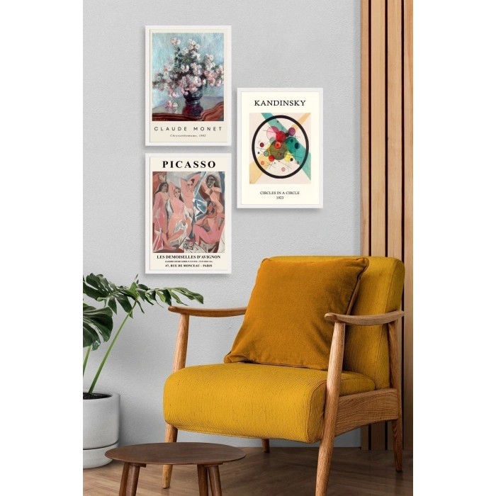 Ünlü Tablolar Üçlü Ahşap Çerçeveli Tablo 23 x 30