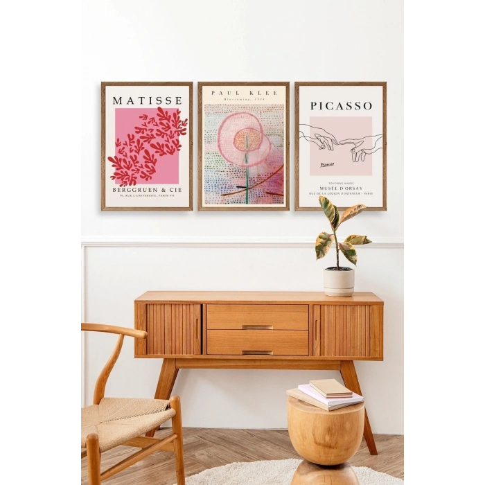 Ünlü Tablolar Üçlü Ahşap Çerçeveli Tablo 23 x 30