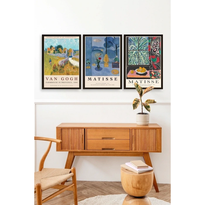 Ünlü Tablolar Üçlü Ahşap Çerçeveli Tablo 23 x 30