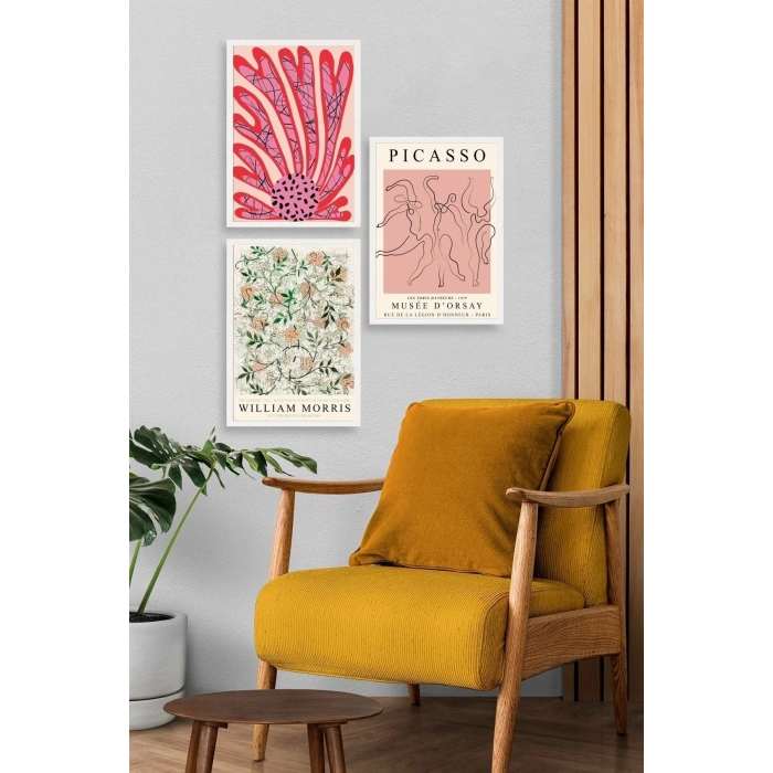 Ünlü Tablolar Üçlü Ahşap Çerçeveli Tablo 23 x 30