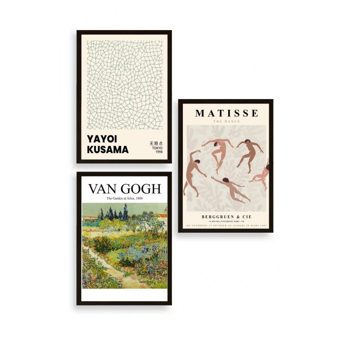 Ünlü Tablolar Üçlü Ahşap Çerçeveli Tablo 30 x 40