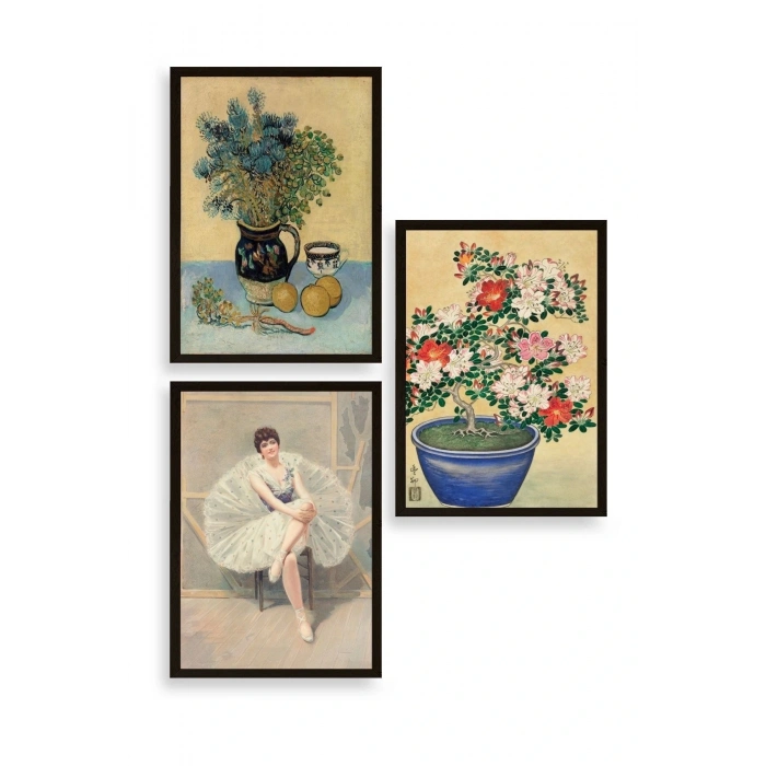 Ünlü Tablolar Üçlü Ahşap Çerçeveli Tablo 30 x 40