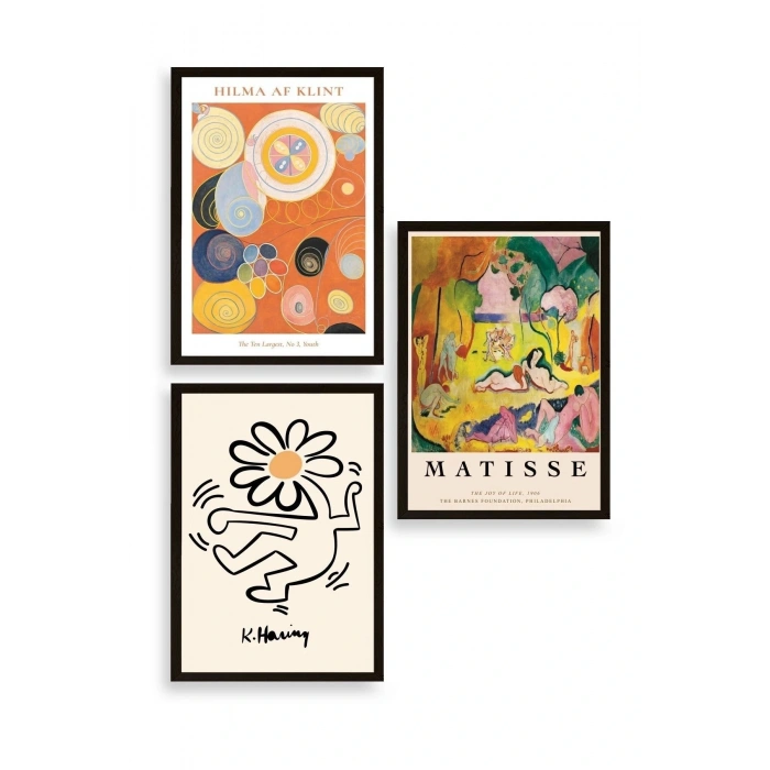 Ünlü Tablolar Üçlü Ahşap Çerçeveli Tablo 30 x 40