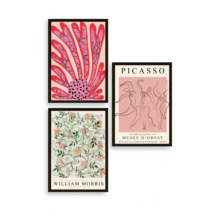 Ünlü Tablolar Üçlü Ahşap Çerçeveli Tablo 30 x 40