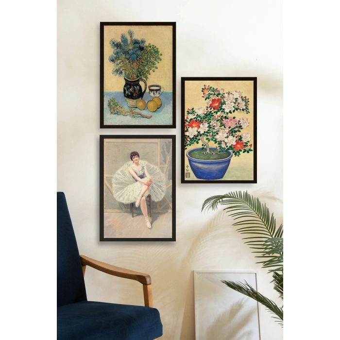 Ünlü Tablolar Üçlü Ahşap Çerçeveli Tablo 30 x 40