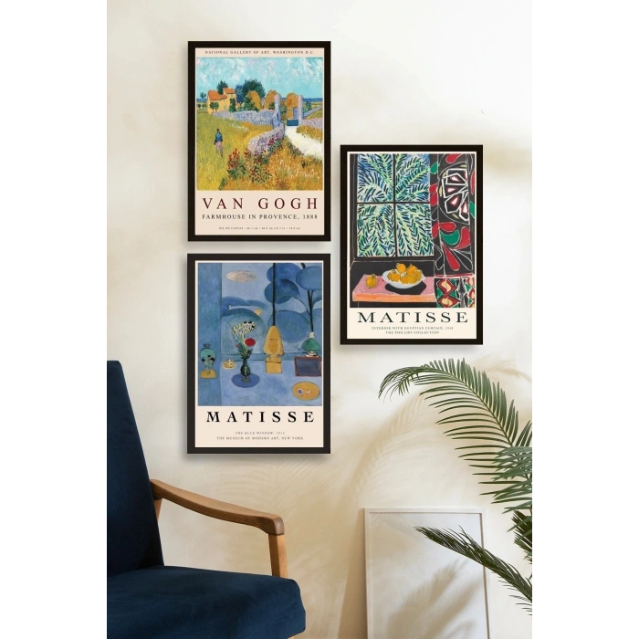 Ünlü Tablolar Üçlü Ahşap Çerçeveli Tablo 30 x 40