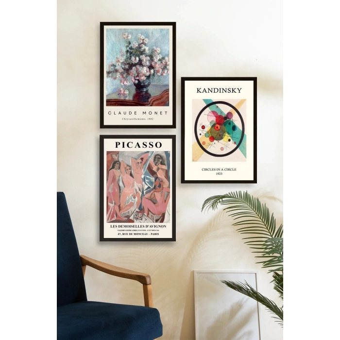 Ünlü Tablolar Üçlü Ahşap Çerçeveli Tablo 30 x 40