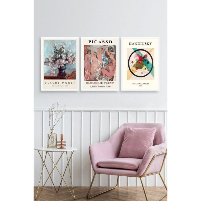 Ünlü Tablolar Üçlü Ahşap Çerçeveli Tablo 30 x 40