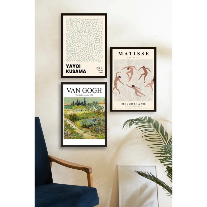 Ünlü Tablolar Üçlü Ahşap Çerçeveli Tablo 30 x 40