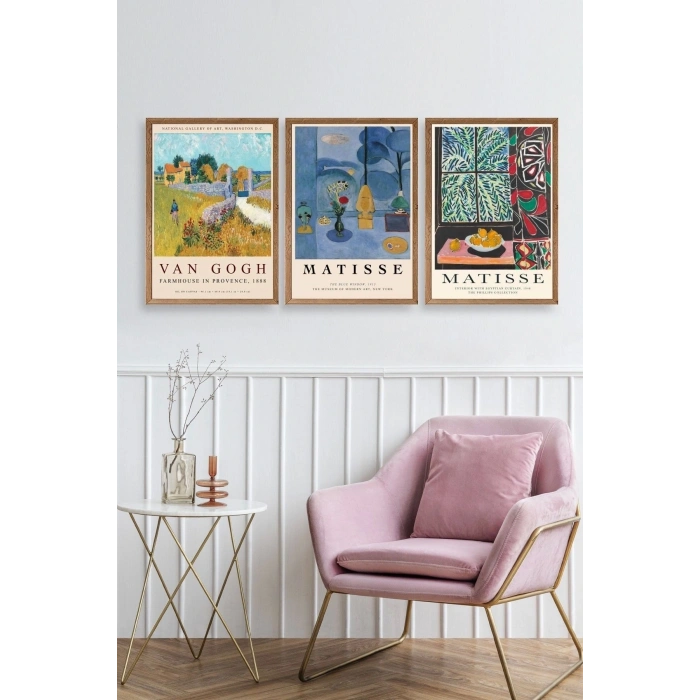 Ünlü Tablolar Üçlü Ahşap Çerçeveli Tablo 30 x 40