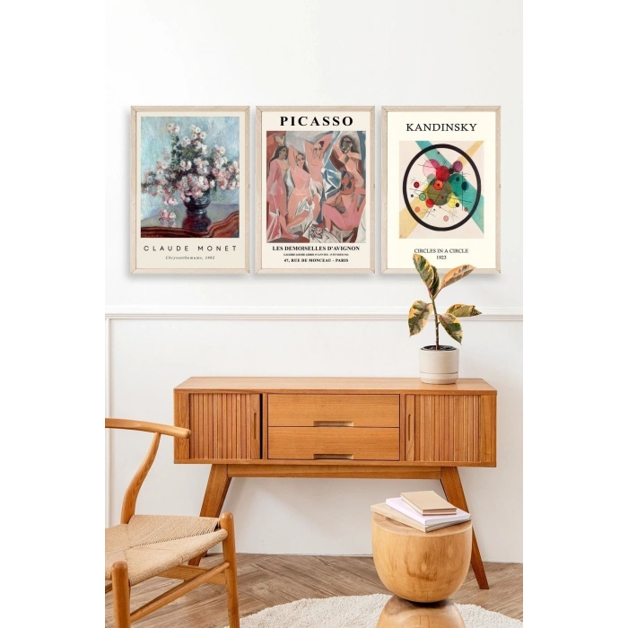 Ünlü Tablolar Üçlü Ahşap Çerçeveli Tablo 30 x 40