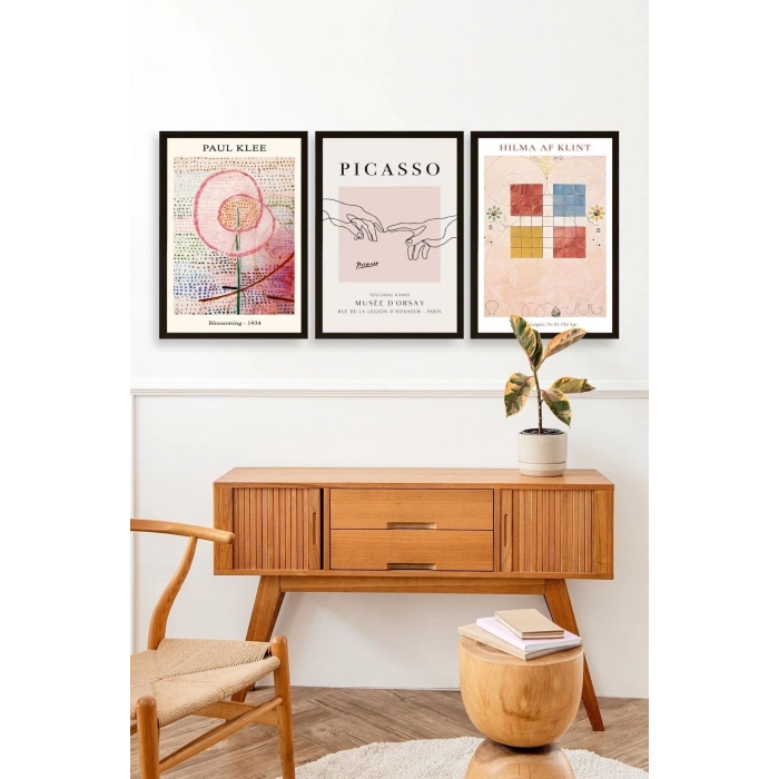 Ünlü Tablolar Üçlü Ahşap Çerçeveli Tablo 30 x 40