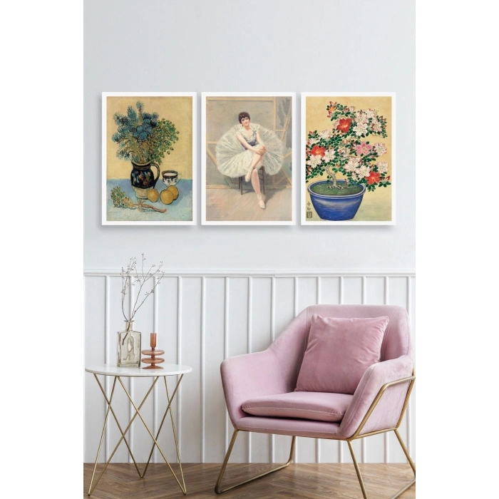 Ünlü Tablolar Üçlü Ahşap Çerçeveli Tablo 40 x 60