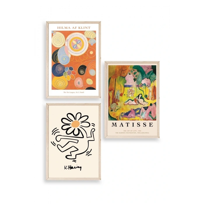 Ünlü Tablolar Üçlü Ahşap Çerçeveli Tablo 40 x 60