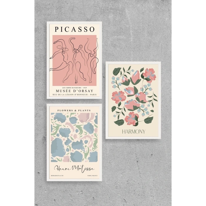 Ünlü Tablolar Üçlü Ahşap Çerçeveli Tablo 40 x 60