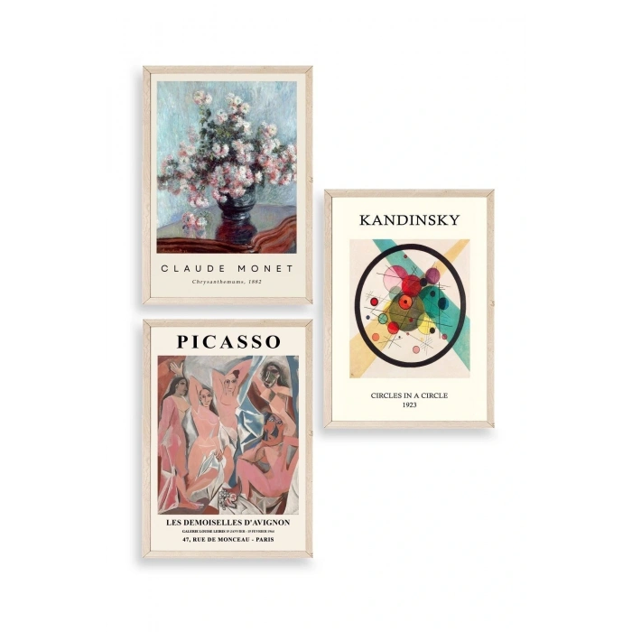 Ünlü Tablolar Üçlü Ahşap Çerçeveli Tablo 40 x 60