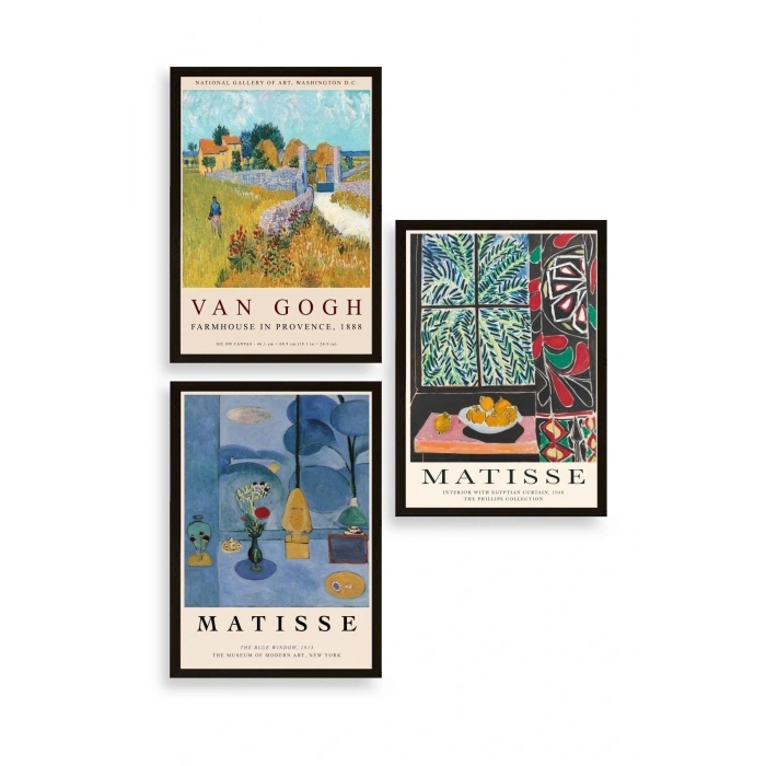 Ünlü Tablolar Üçlü Ahşap Çerçeveli Tablo 40 x 60