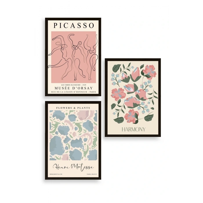 Ünlü Tablolar Üçlü Ahşap Çerçeveli Tablo 40 x 60