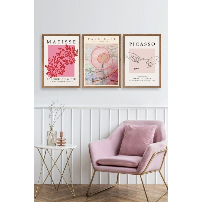 Ünlü Tablolar Üçlü Ahşap Çerçeveli Tablo 40 x 60