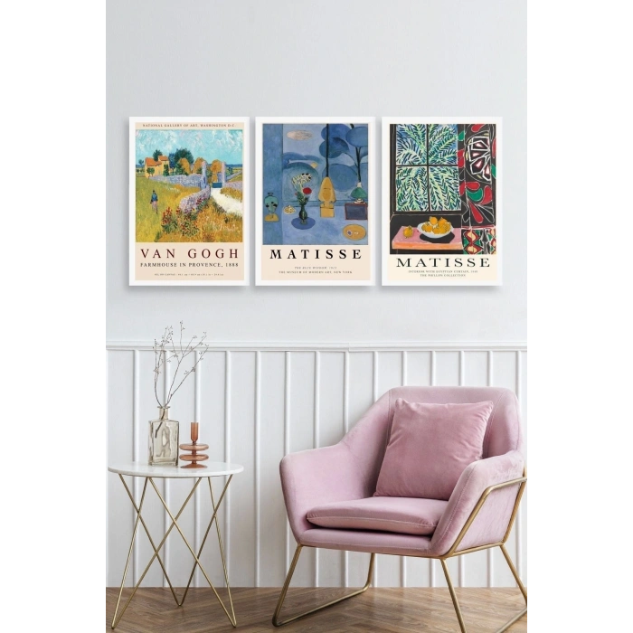 Ünlü Tablolar Üçlü Ahşap Çerçeveli Tablo 40 x 60