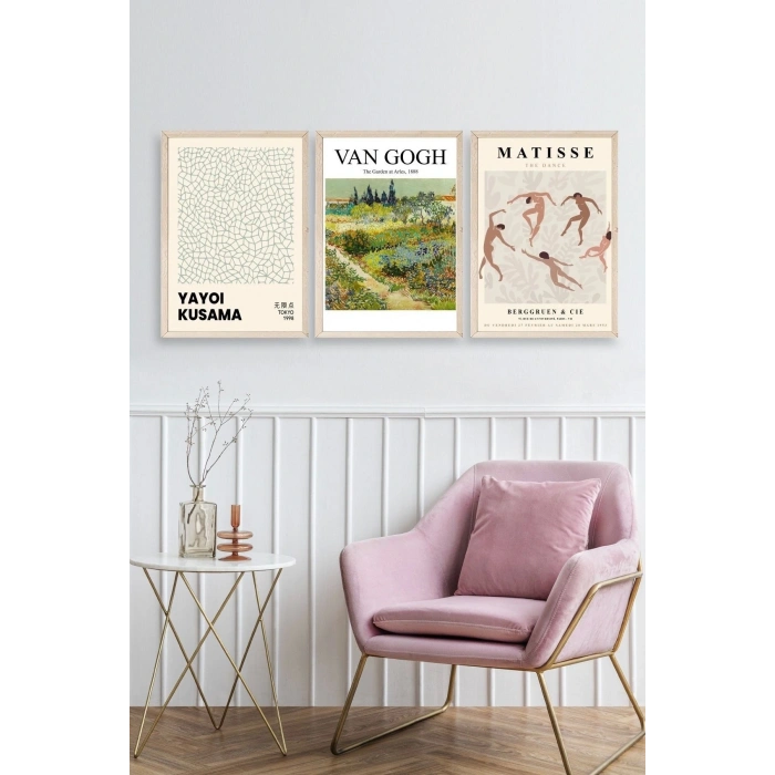 Ünlü Tablolar Üçlü Ahşap Çerçeveli Tablo 40 x 60