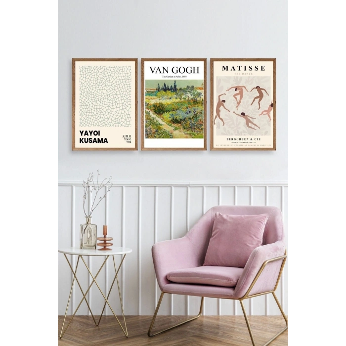 Ünlü Tablolar Üçlü Ahşap Çerçeveli Tablo 40 x 60