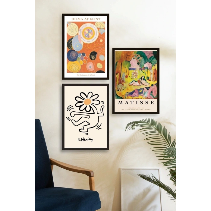 Ünlü Tablolar Üçlü Ahşap Çerçeveli Tablo 40 x 60