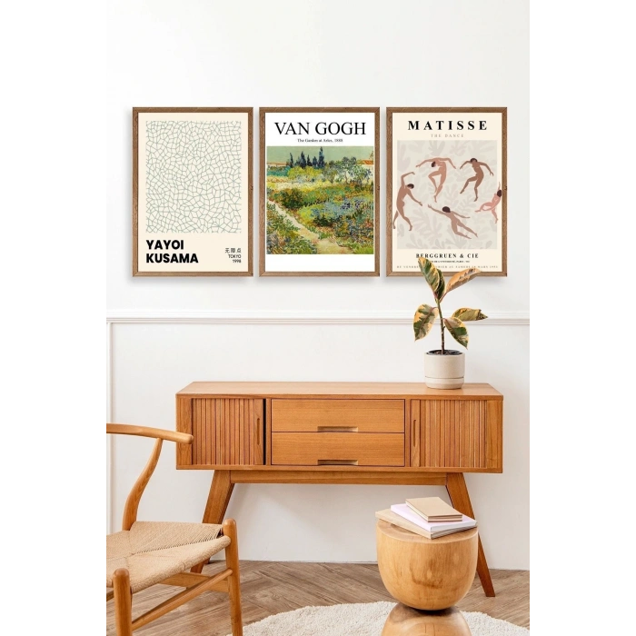 Ünlü Tablolar Üçlü Ahşap Çerçeveli Tablo 40 x 60