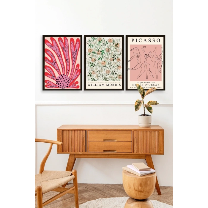 Ünlü Tablolar Üçlü Ahşap Çerçeveli Tablo 40 x 60