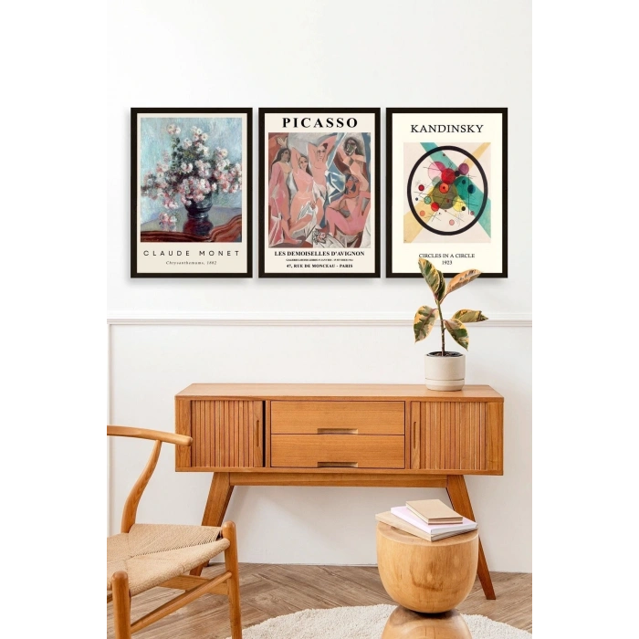 Ünlü Tablolar Üçlü Ahşap Çerçeveli Tablo 40 x 60