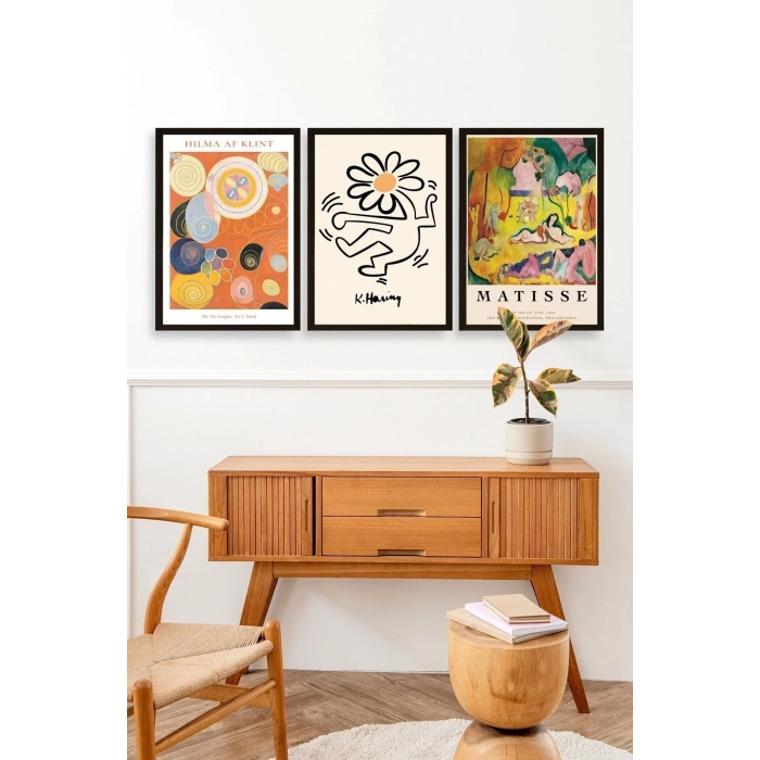 Ünlü Tablolar Üçlü Ahşap Çerçeveli Tablo 40 x 60